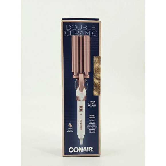 Conair Double Ceramic 3 Barrel Curling Iron Hair Waver White / Rose Gold - Picture 7 of 11